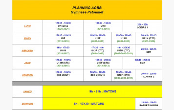 Planning des entraînements 2026-2027