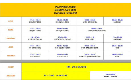 Planning des entraînements 2025-2026